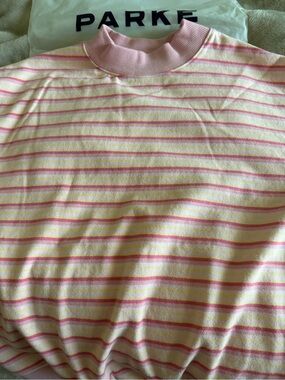 Parker Girls Pink and Cream Striped Mock Neck Sweater